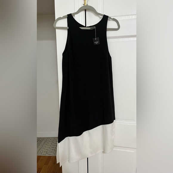 CLUB MONACO BLACK AND WHITE ASYMMETRICAL SILK DRESS size 2 NWT - Picture 3 of 10